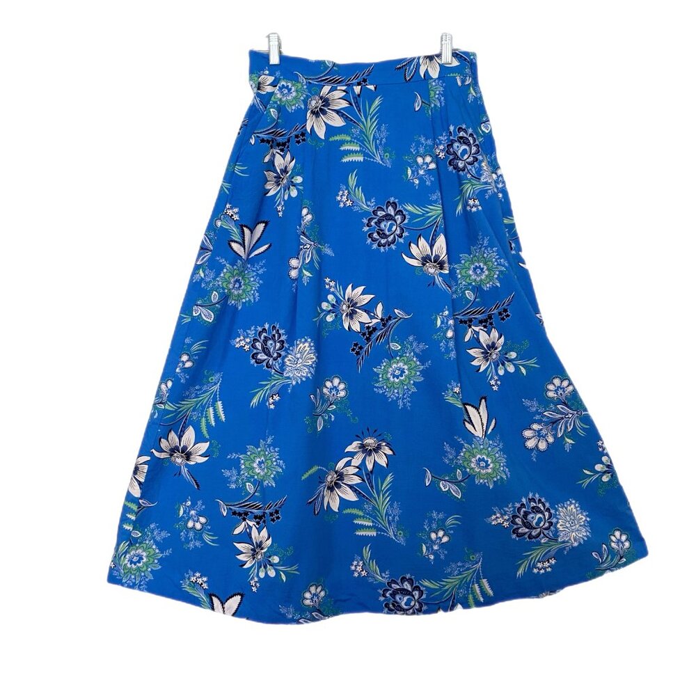 Ann Taylor Factory Blue Floral Print A Line Mid Length Skirt Size 4